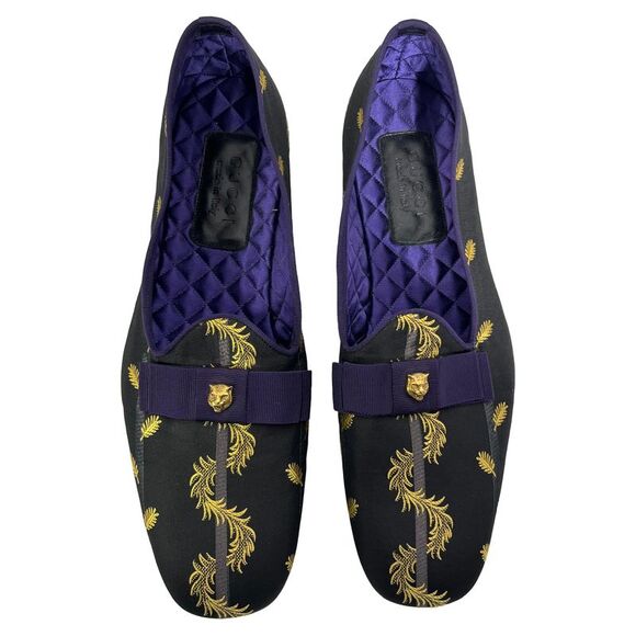 Gucci Slip-On Jacquard Dress Loafers in Black Satin